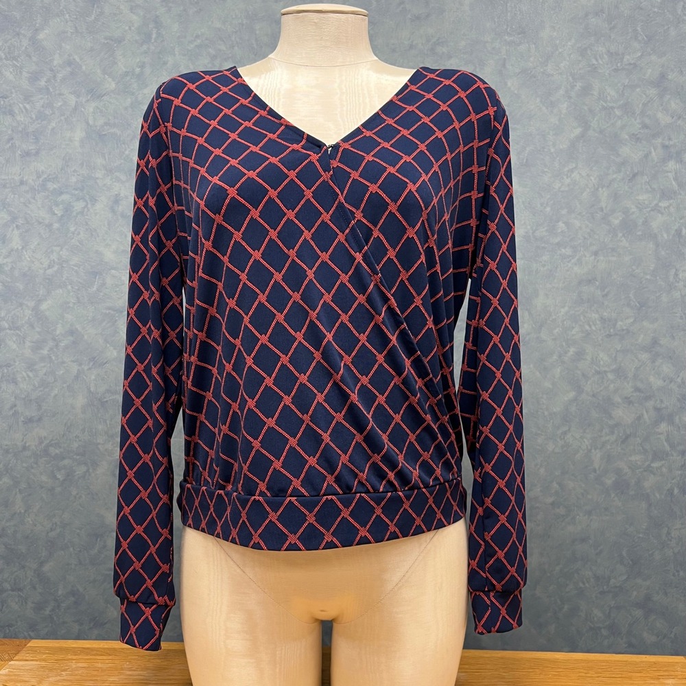 Banana Republic Wrap Blouse Long Sleeve Geometric Print Top Size S - Picture 1 of 9